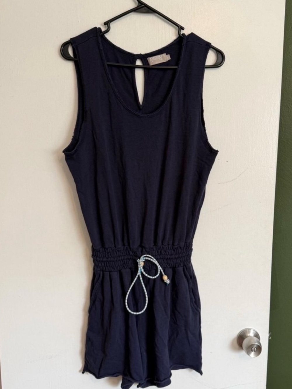nation ltd navy blue shorts romper drawstring waist size large  sleeveless
